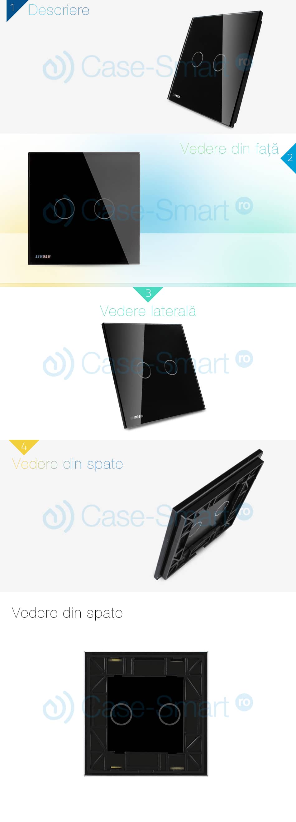 Panou intrerupator dublu cu touch Livolo din sticla — imaginea 4