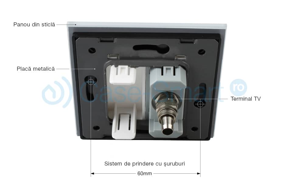 Priza simpla TV Livolo cu rama din sticla — imaginea 2