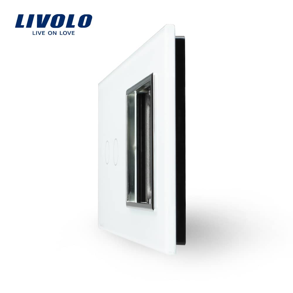 Panou intrerupator dublu cu touch + priza simpla Livolo din sticla — imaginea 2