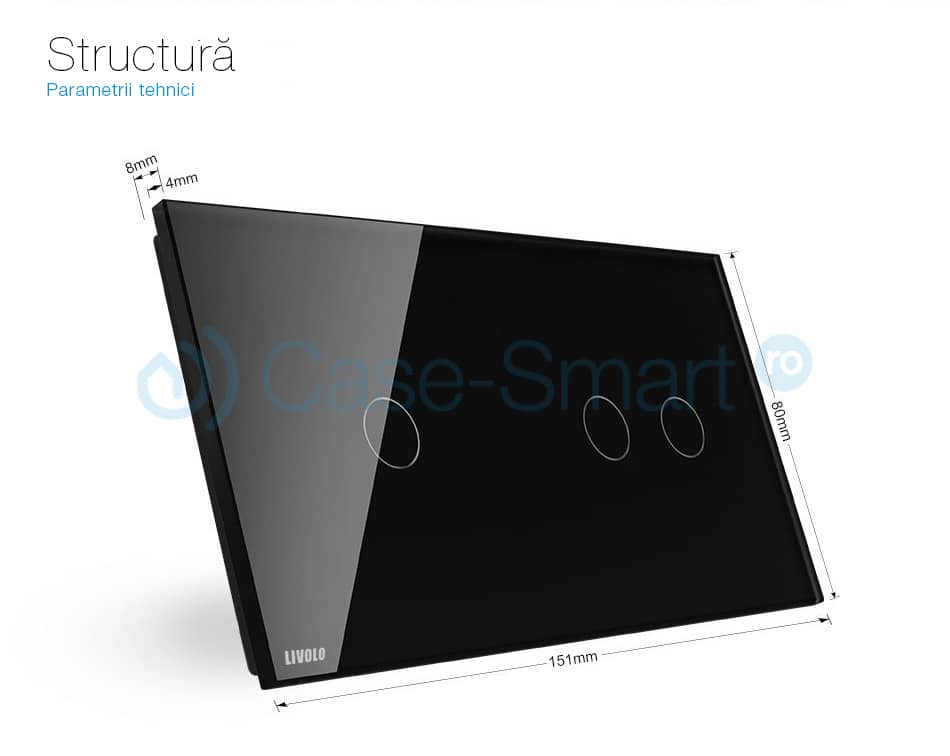 Panou intrerupator simplu+dublu cu touch Livolo din sticla — imaginea 2