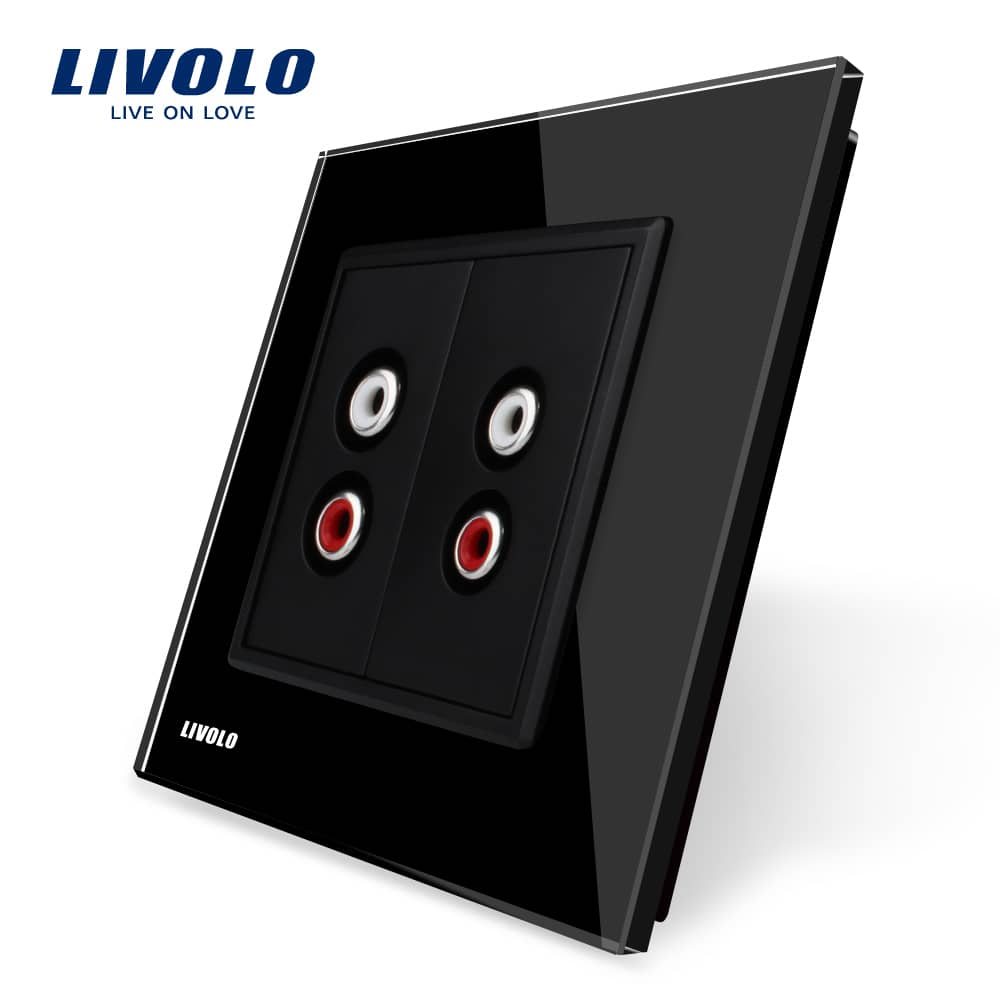 Priza dubla audio Livolo cu rama din sticla