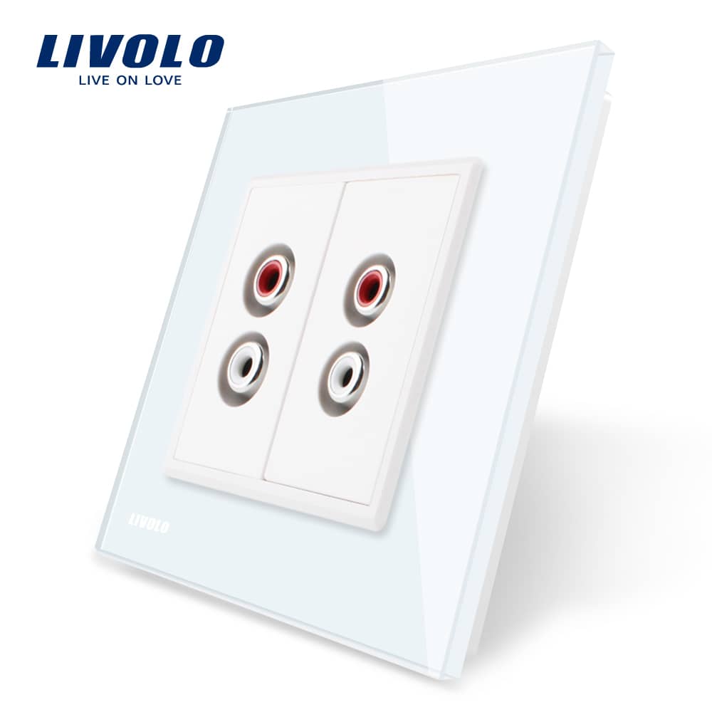 Priza dubla audio Livolo cu rama din sticla