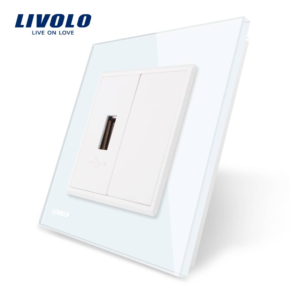 Priza USB Livolo cu rama din sticla — imaginea 1