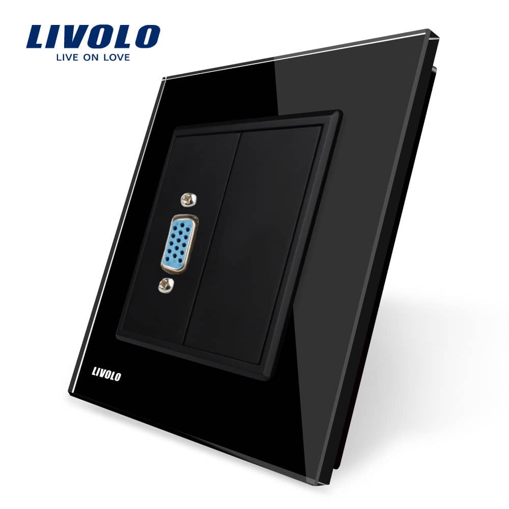 Priza cu mufa VGA mama Livolo cu rama din sticla