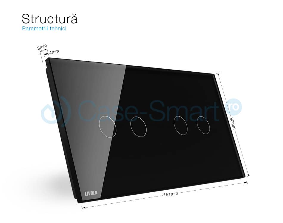 Panou intrerupator dublu+dublu cu touch Livolo din sticla — imaginea 2