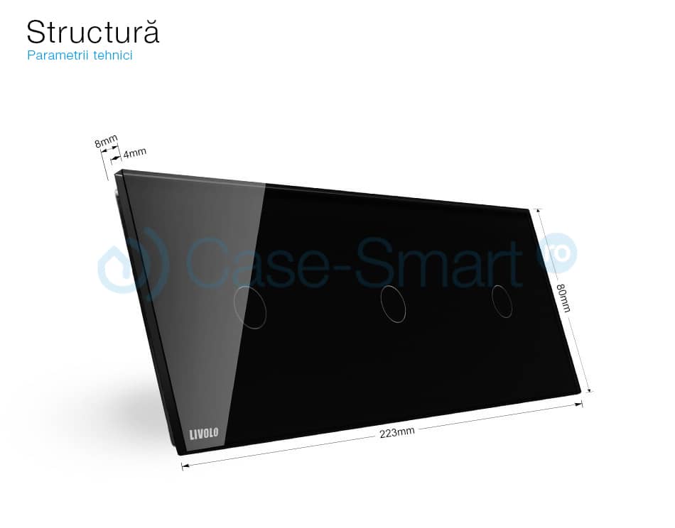 Panou intrerupator simplu+simplu+simplu cu touch Livolo din sticla — imaginea 2