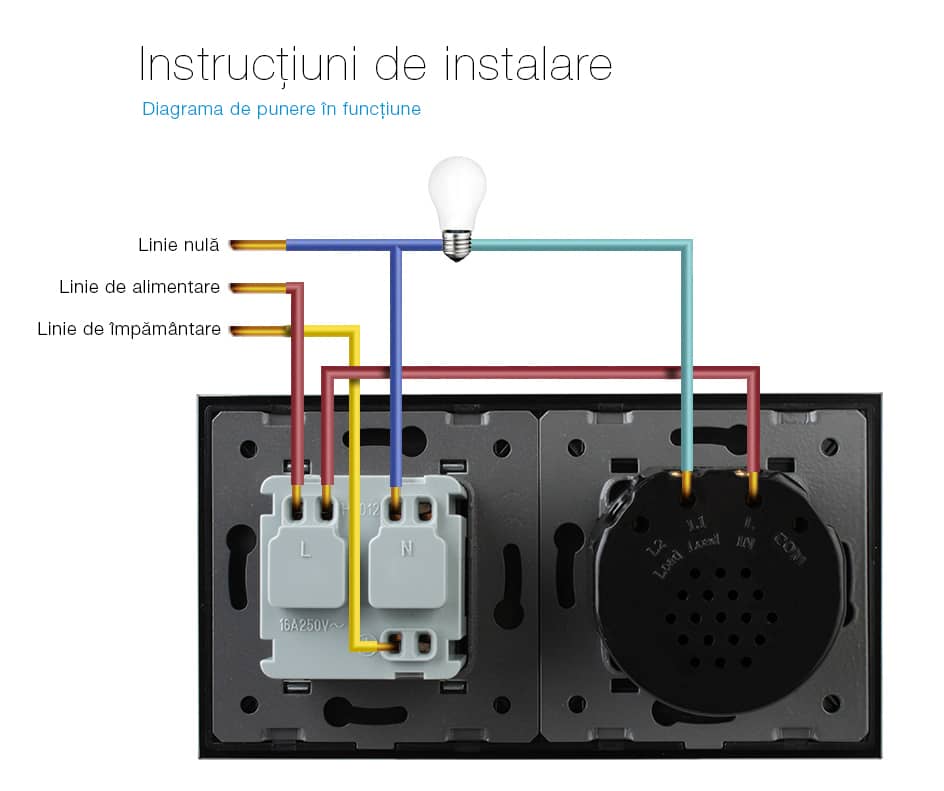 Intrerupator simplu cap scara / cap cruce + priza simpla Livolo rama din sticla — imaginea 2
