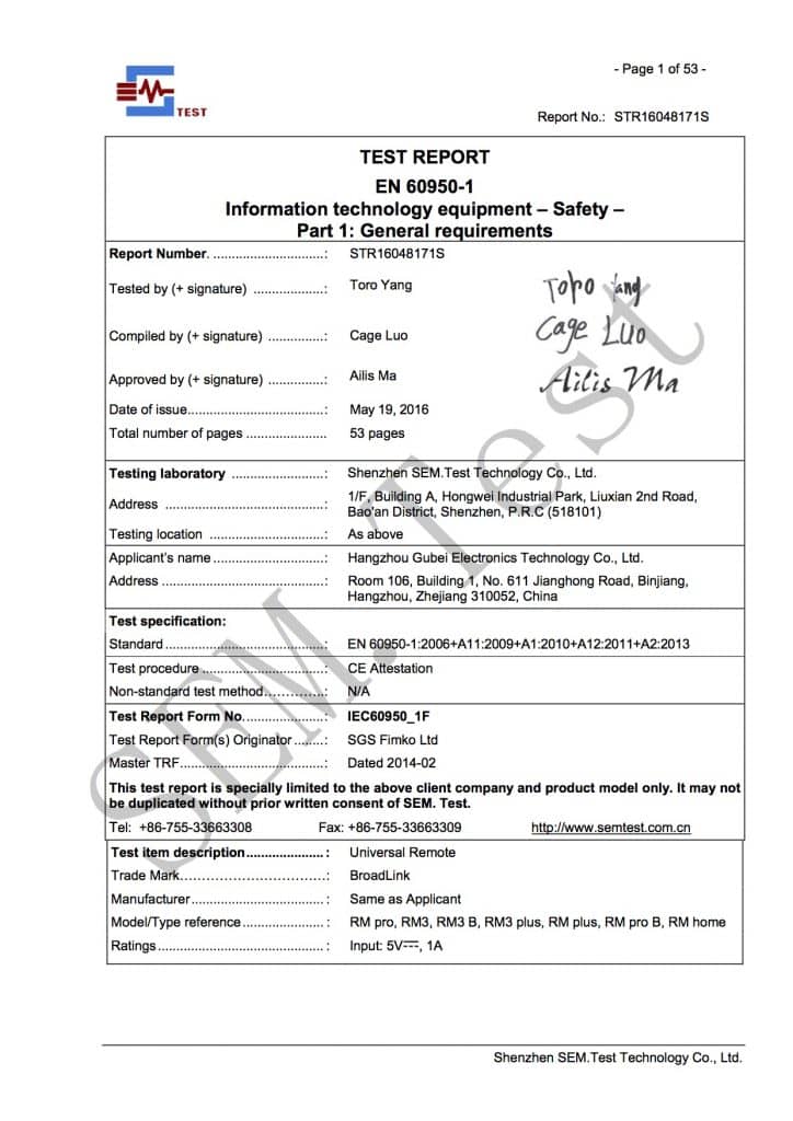 Certificat EN 60950 (pagina 1)