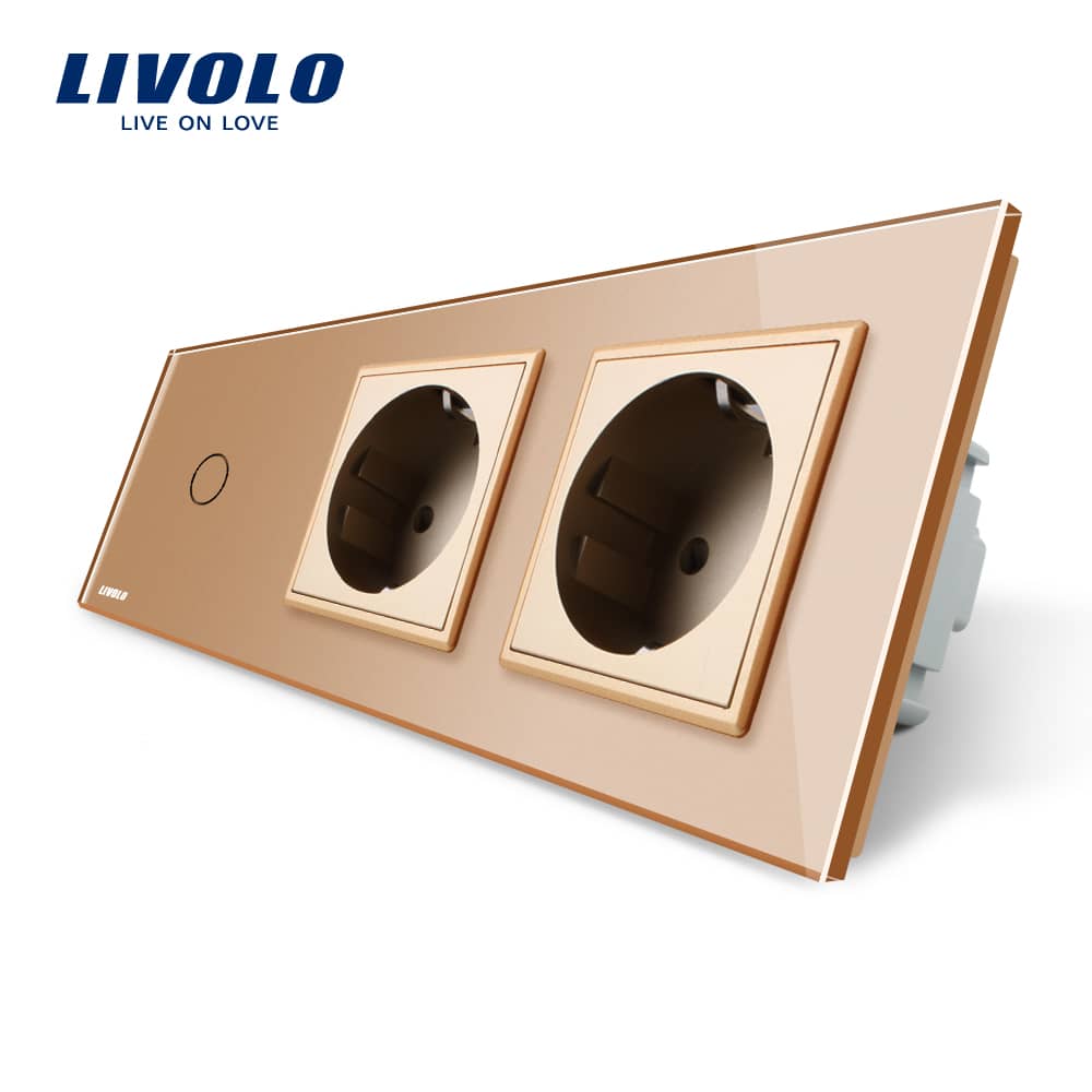 Intrerupator LIVOLO simplu cu touch si 2 prize din sticla