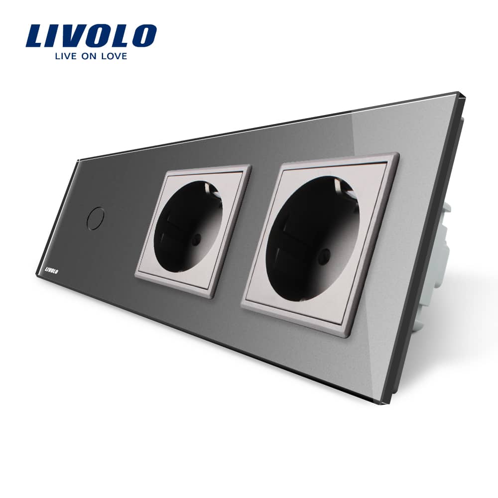 Intrerupator LIVOLO simplu cu touch si 2 prize din sticla