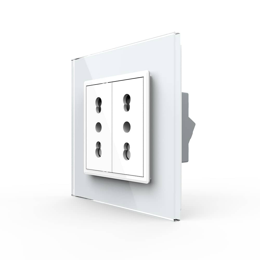 Priza dubla module inguste Livolo cu rama din sticla - standard german