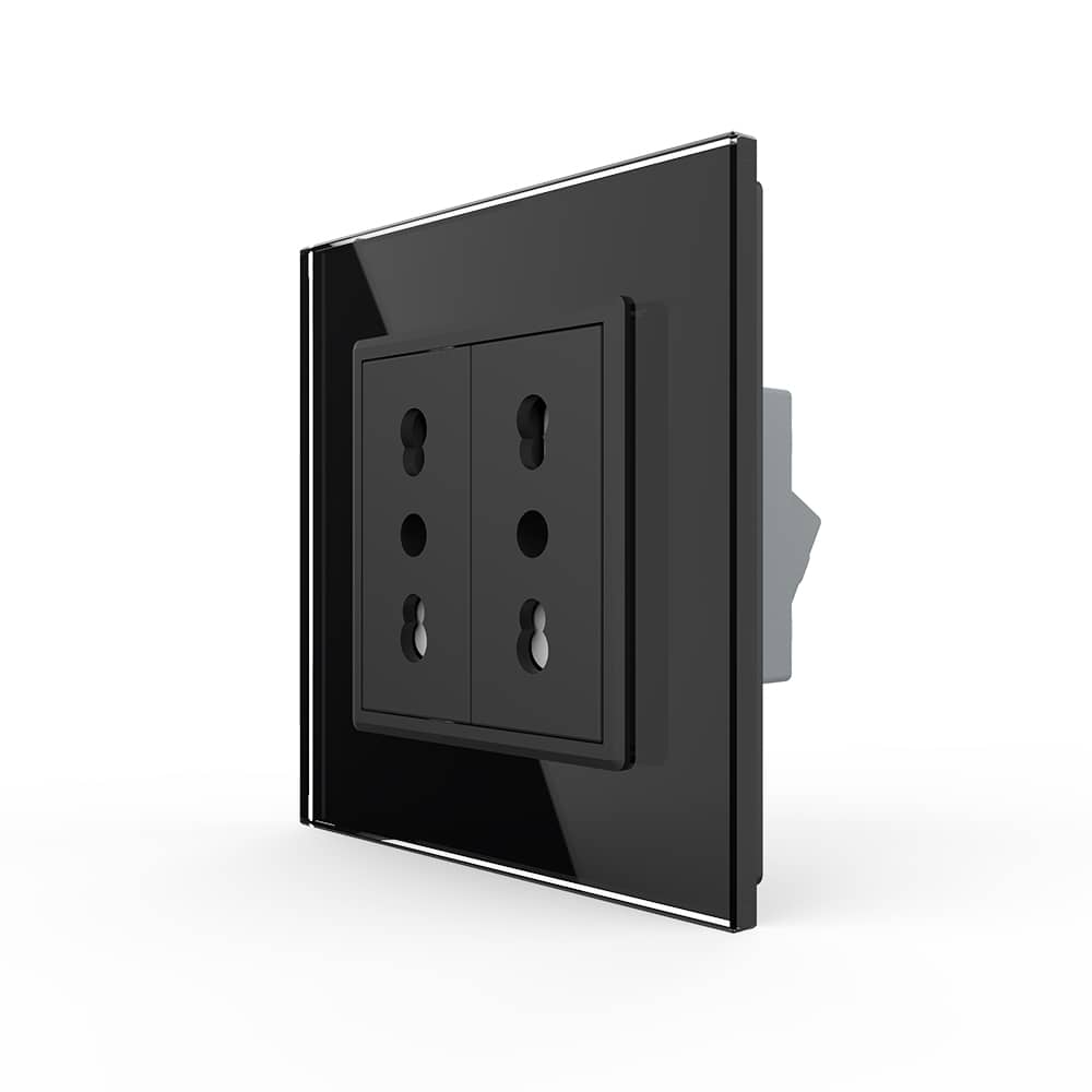 Priza dubla module inguste Livolo cu rama din sticla - standard german