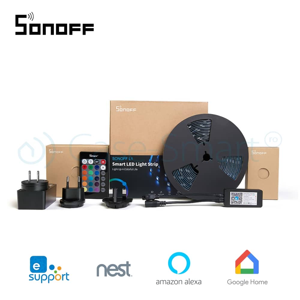 Banda inteligenta Wireless Light Strip LED RGB Sonoff L1, Lungime 2 m, Telecomanda inclusa, Control vocal, Control de pe telefonul mobil — imaginea 4