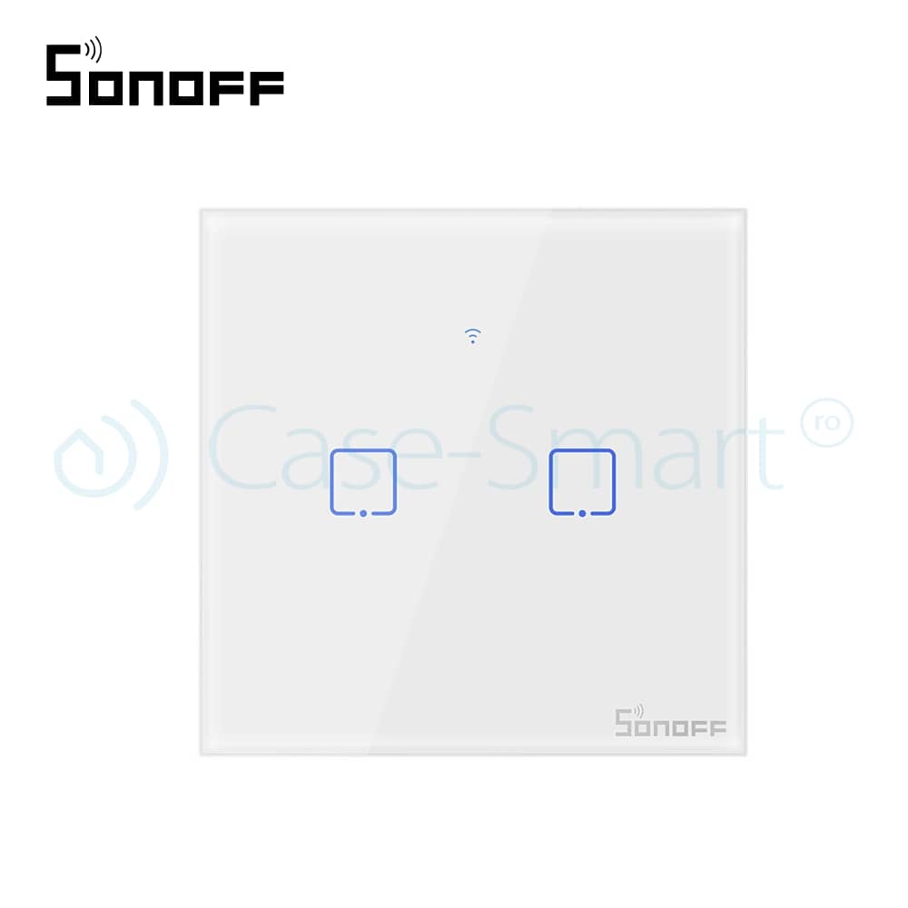 Intrerupator dublu cu touch Sonoff T1EU2C, Wi-Fi + RF, Control de pe telefonul mobil — imaginea 2