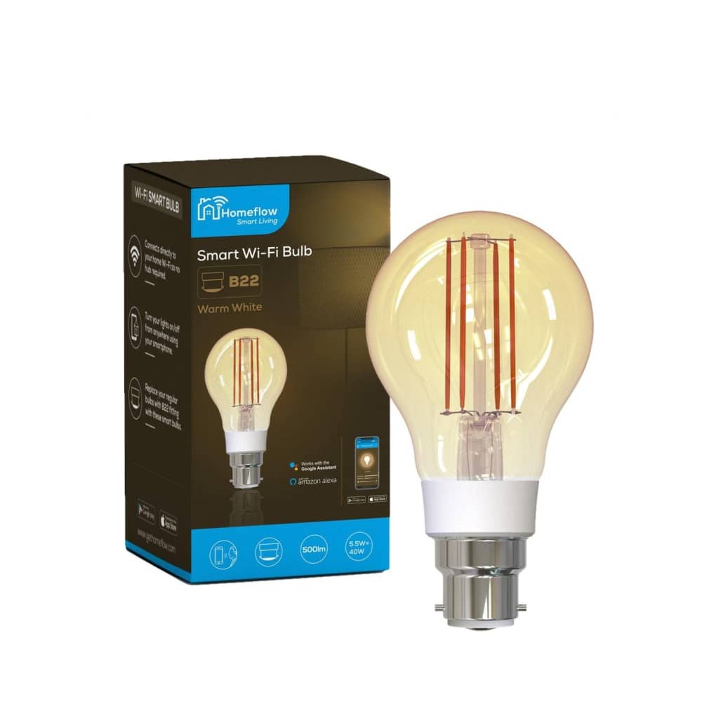 Bec inteligent LED Wireless Homeflow B-5008, B22, 5.5W (40W), 500lm, dimabil, filament, lumina calda, Control de pe telefonul mobil — imaginea 2