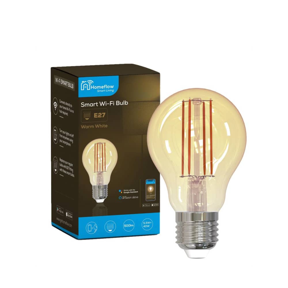 Bec inteligent LED Wireless Homeflow B-5009, E27, 5.5W (40W), 500lm, dimabil, filament, lumina calda, Control de pe telefonul mobil — imaginea 2