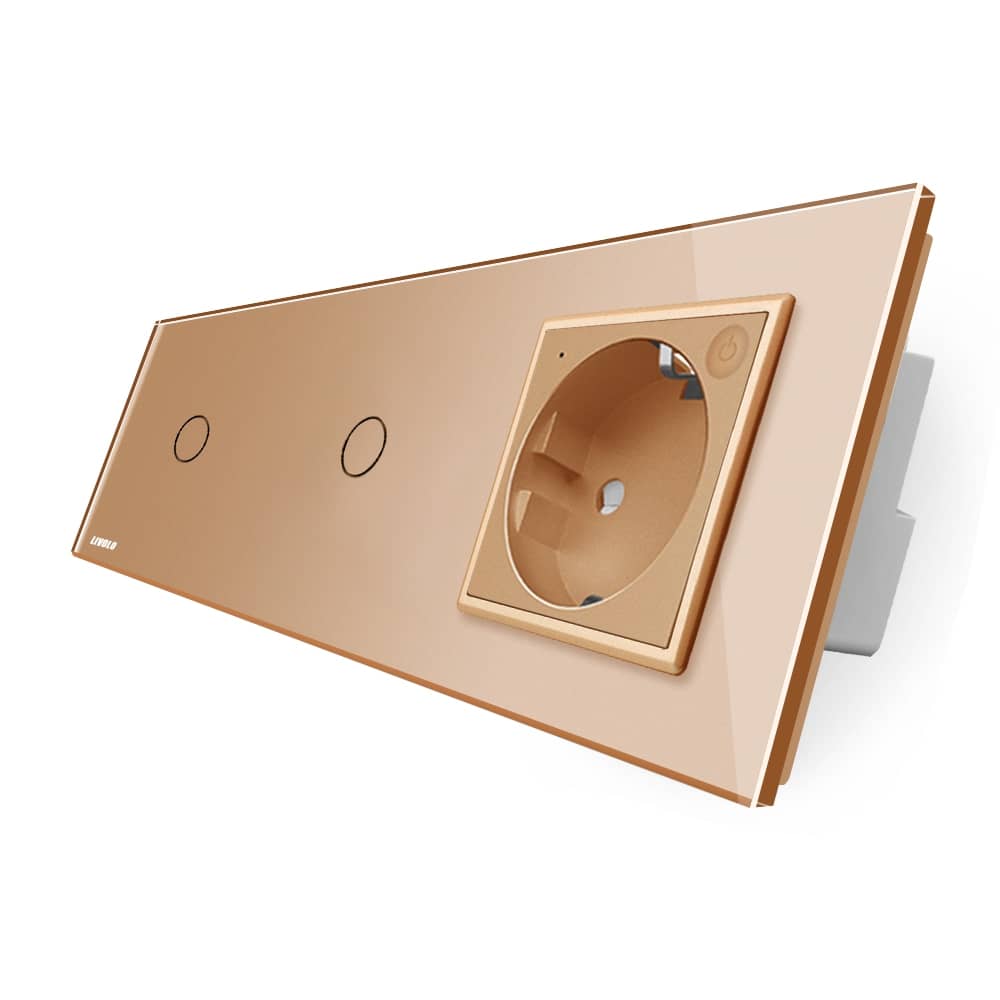 Intrerupator LIVOLO simplu+simplu ZigBee cu touch si priza din sticla ZigBee, Control de pe telefon — imaginea 1