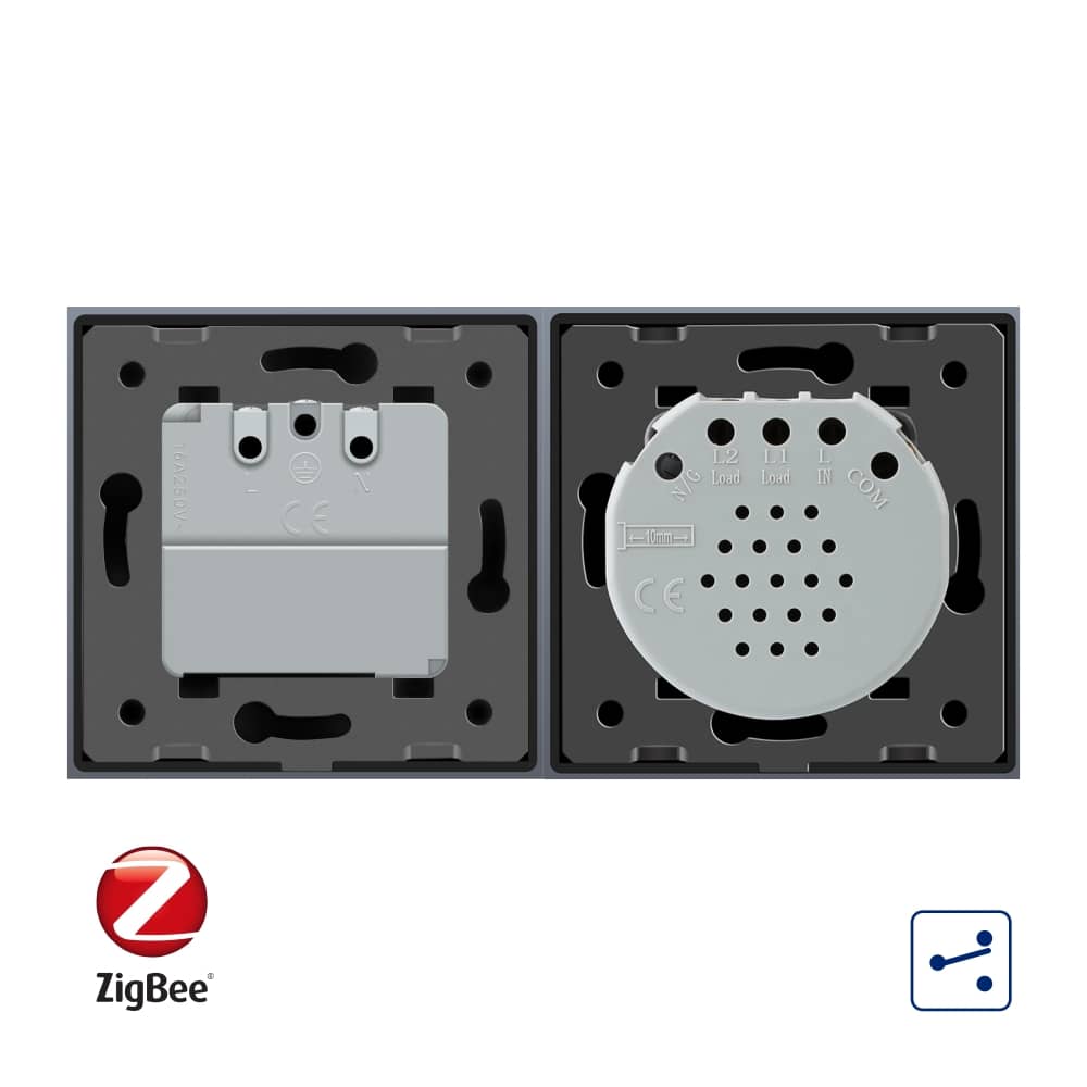 Intrerupator dublu cap scara / cap cruce, ZigBee + priza simpla Livolo ZigBee, rama din sticla, Control de pe telefon — imaginea 3