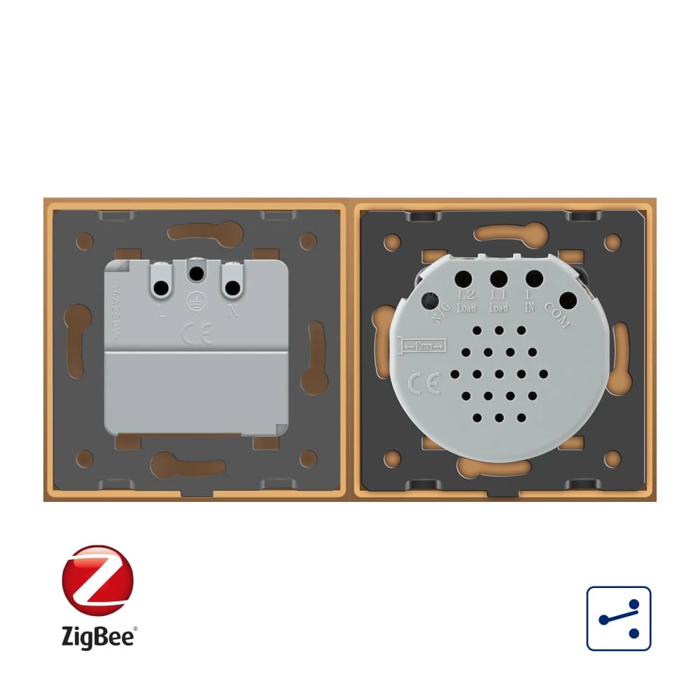 Intrerupator dublu cap scara / cap cruce, ZigBee + priza simpla Livolo ZigBee, rama din sticla, Control de pe telefon — imaginea 3