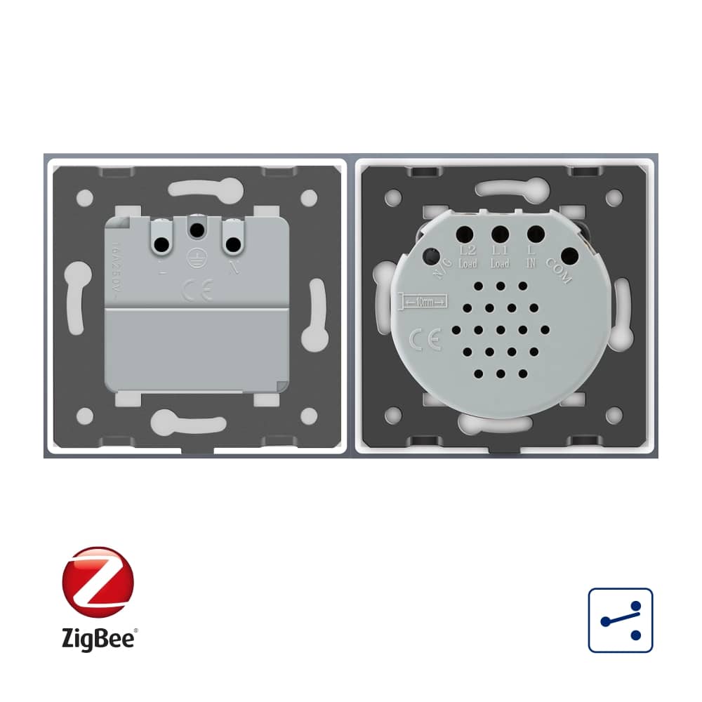 Intrerupator dublu cap scara / cap cruce, ZigBee + priza simpla Livolo ZigBee, rama din sticla, Control de pe telefon — imaginea 3