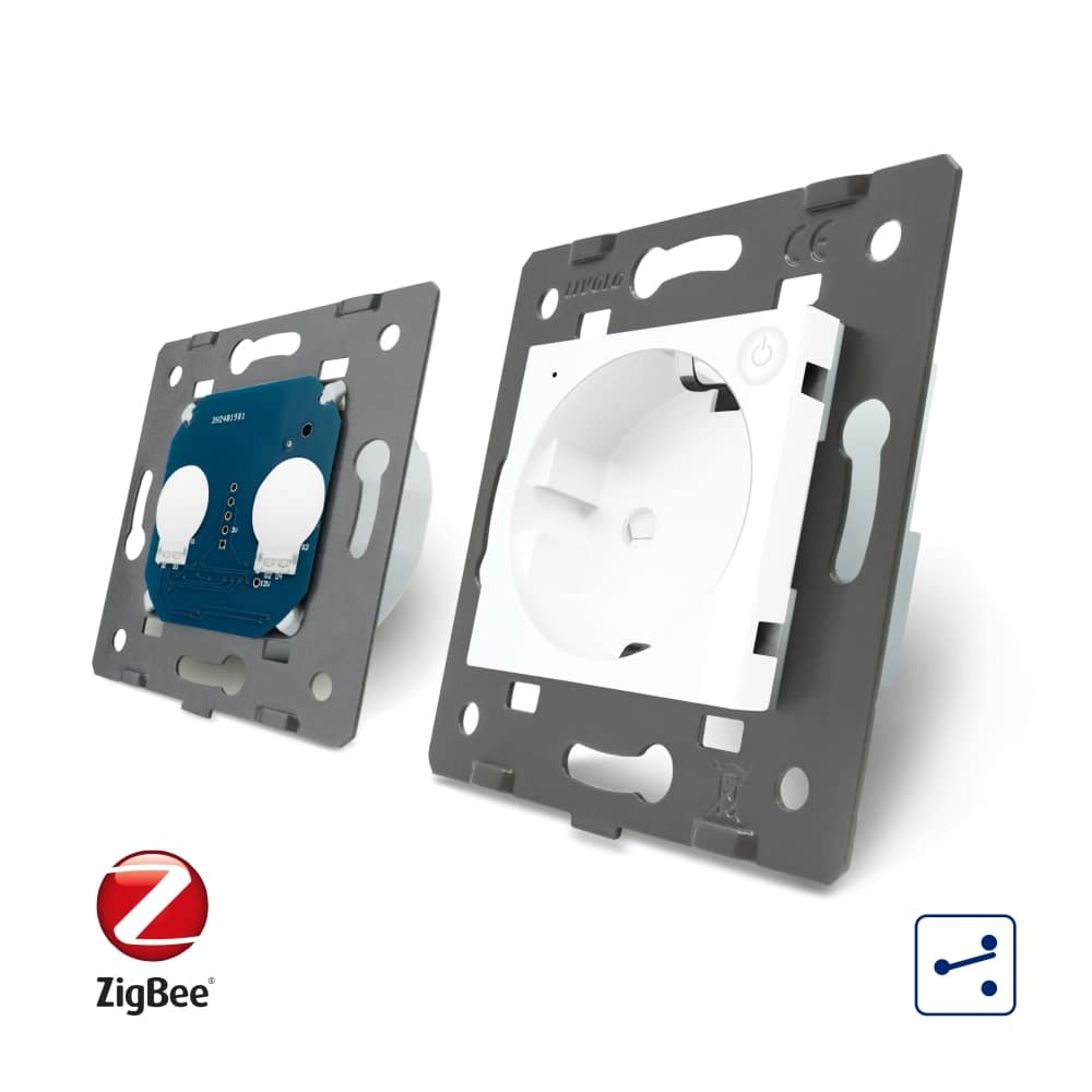 Intrerupator dublu cap scara / cap cruce, ZigBee + priza simpla Livolo ZigBee, rama din sticla, Control de pe telefon — imaginea 4