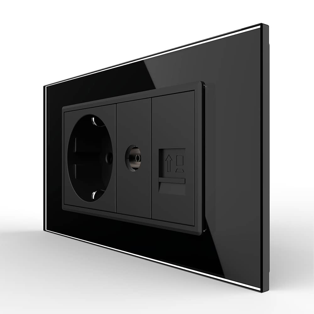 Priza Dubla Livolo cu Rama din Sticla 1 Priza Schuko+TV/internet, Standard Italian - Serie Noua