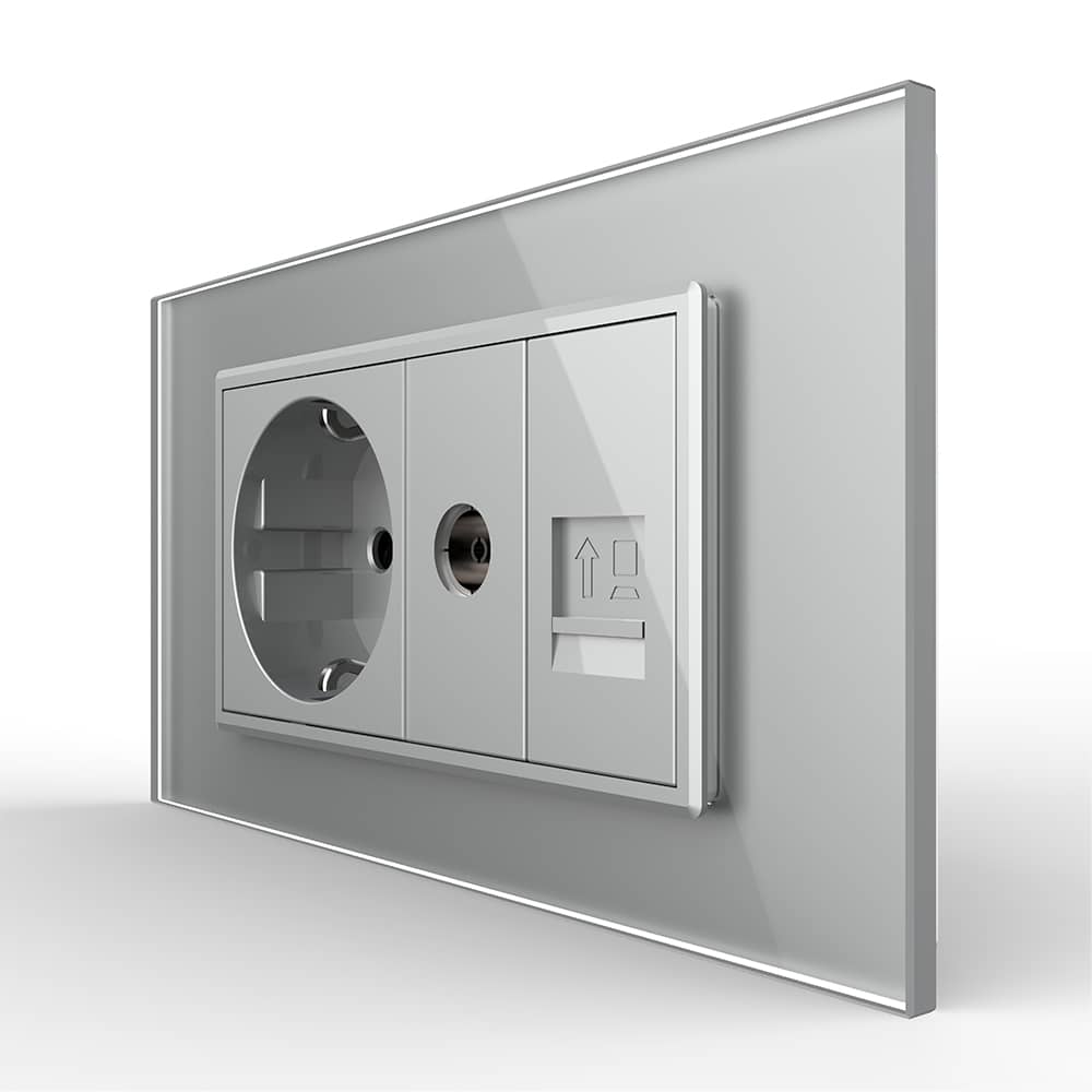 Priza Dubla Livolo cu Rama din Sticla 1 Priza Schuko+TV/internet, Standard Italian - Serie Noua