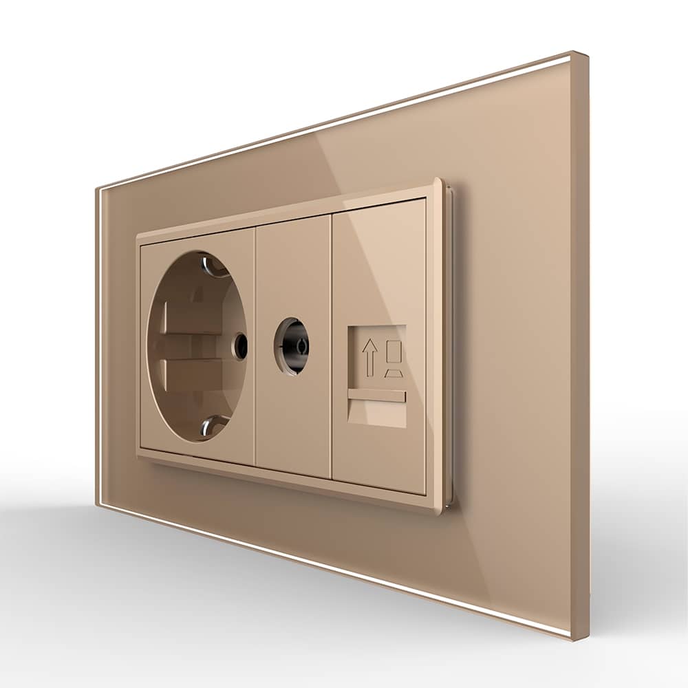 Priza Dubla Livolo cu Rama din Sticla 1 Priza Schuko+TV/internet, Standard Italian - Serie Noua