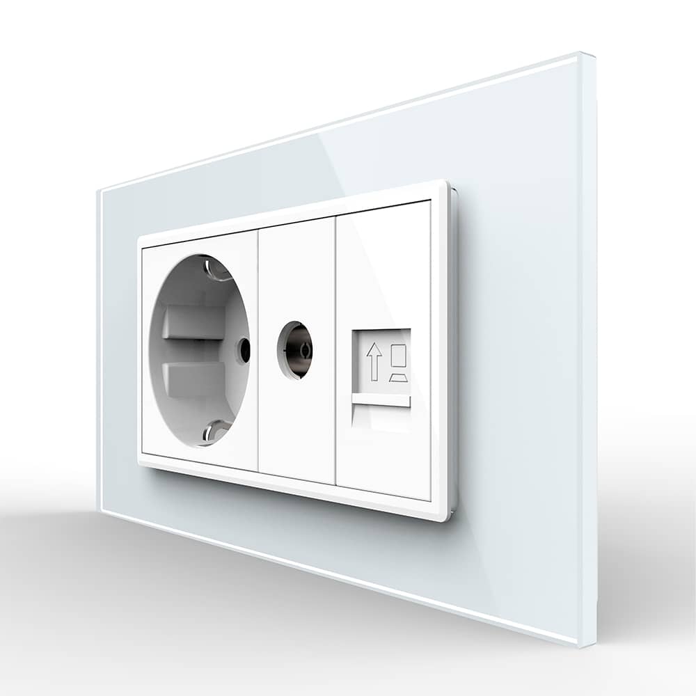 Priza Dubla Livolo cu Rama din Sticla 1 Priza Schuko+TV/internet, Standard Italian - Serie Noua