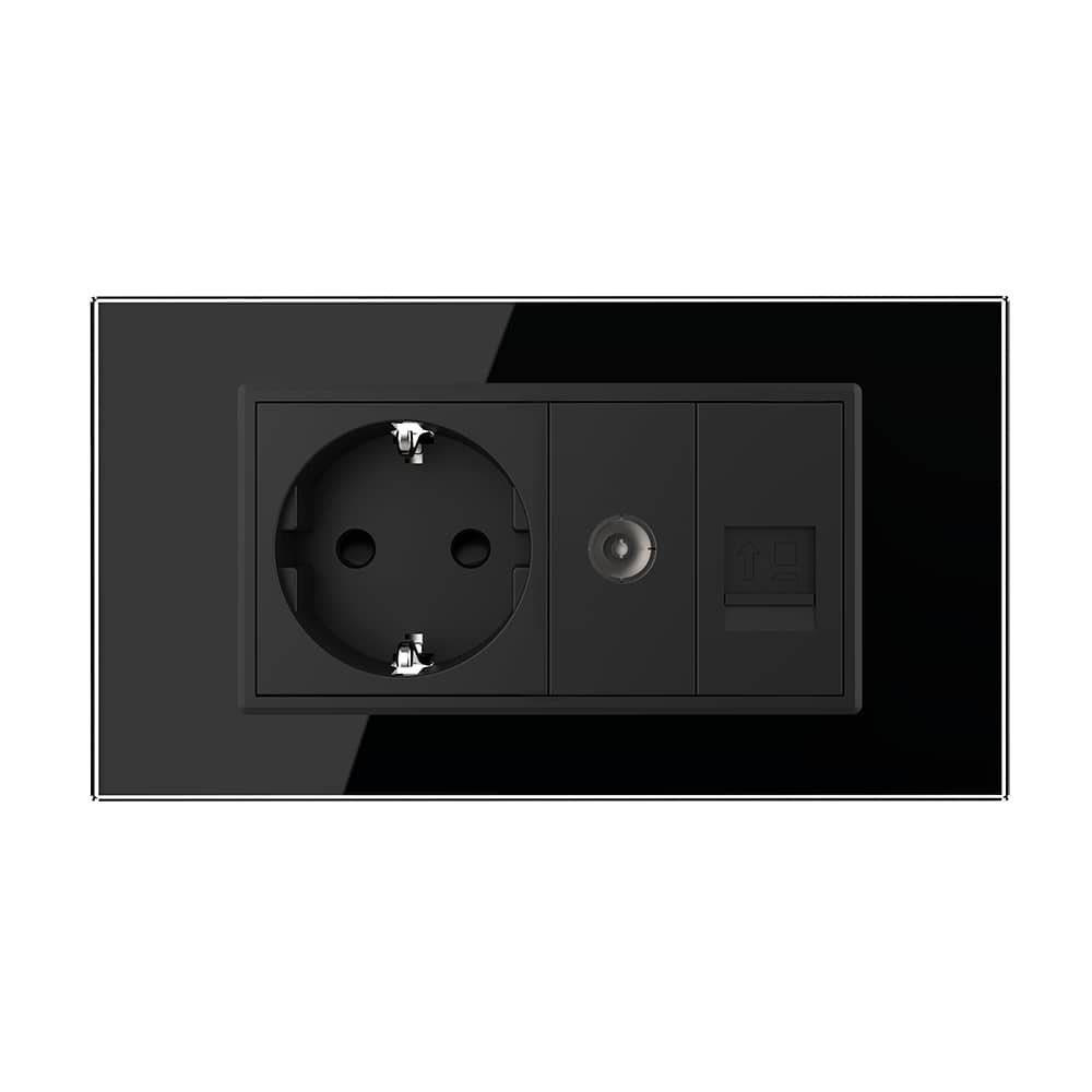 Priza Dubla Livolo cu Rama din Sticla 1 Priza Schuko+TV/internet, Standard Italian - Serie Noua — imaginea 2