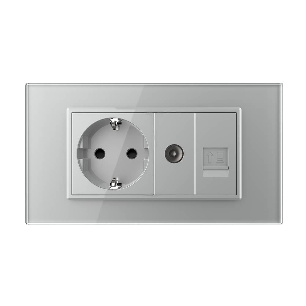Priza Dubla Livolo cu Rama din Sticla 1 Priza Schuko+TV/internet, Standard Italian - Serie Noua — imaginea 2