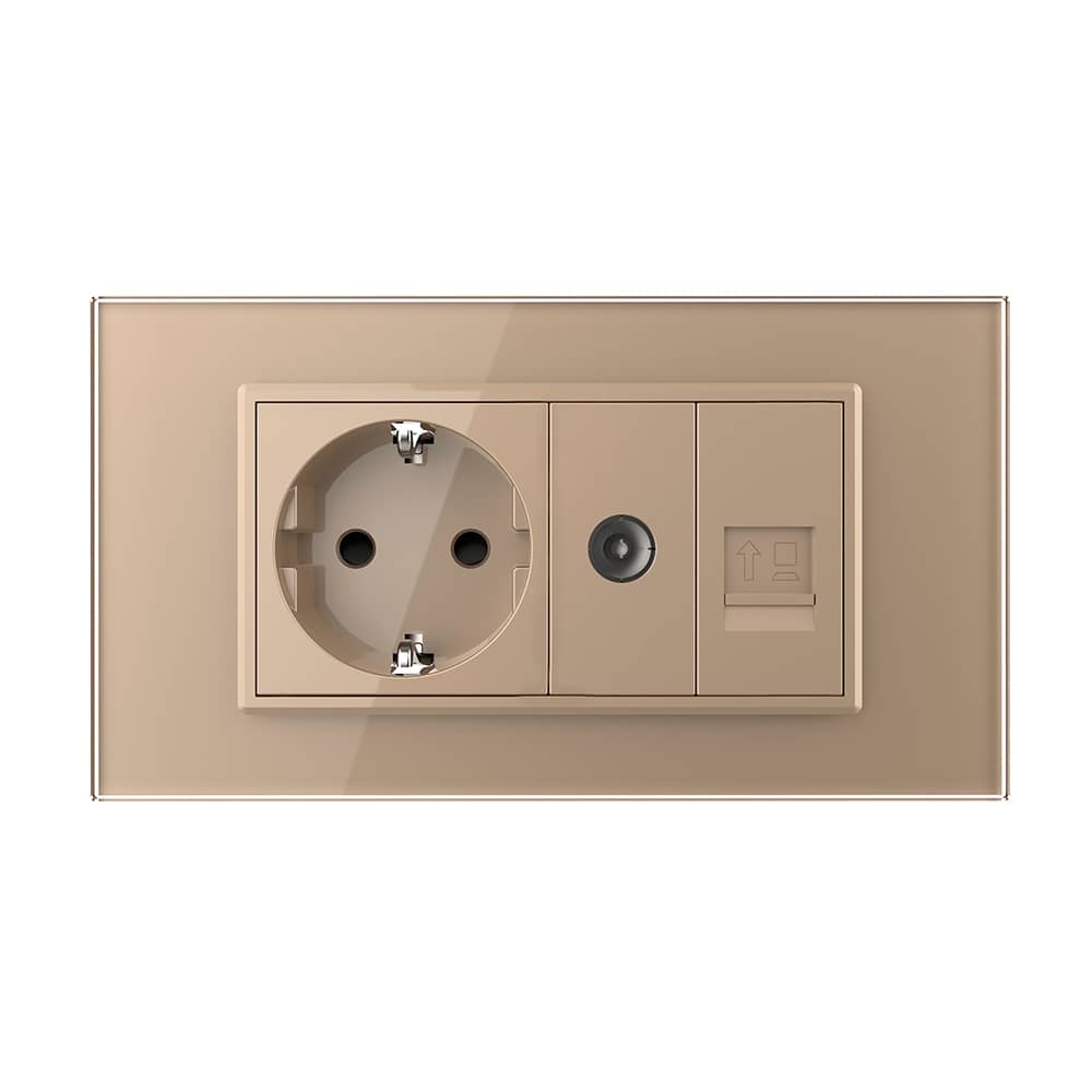 Priza Dubla Livolo cu Rama din Sticla 1 Priza Schuko+TV/internet, Standard Italian - Serie Noua — imaginea 2