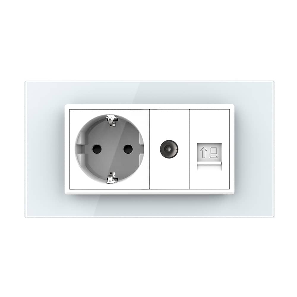 Priza Dubla Livolo cu Rama din Sticla 1 Priza Schuko+TV/internet, Standard Italian - Serie Noua — imaginea 2