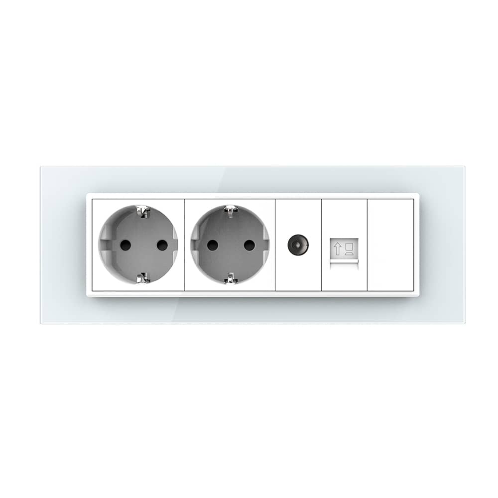 Priza Tripla cu Blank Livolo cu Rama din Sticla 2 Prize Schuko+TV/internet, Standard Italian - Serie Noua — imaginea 2