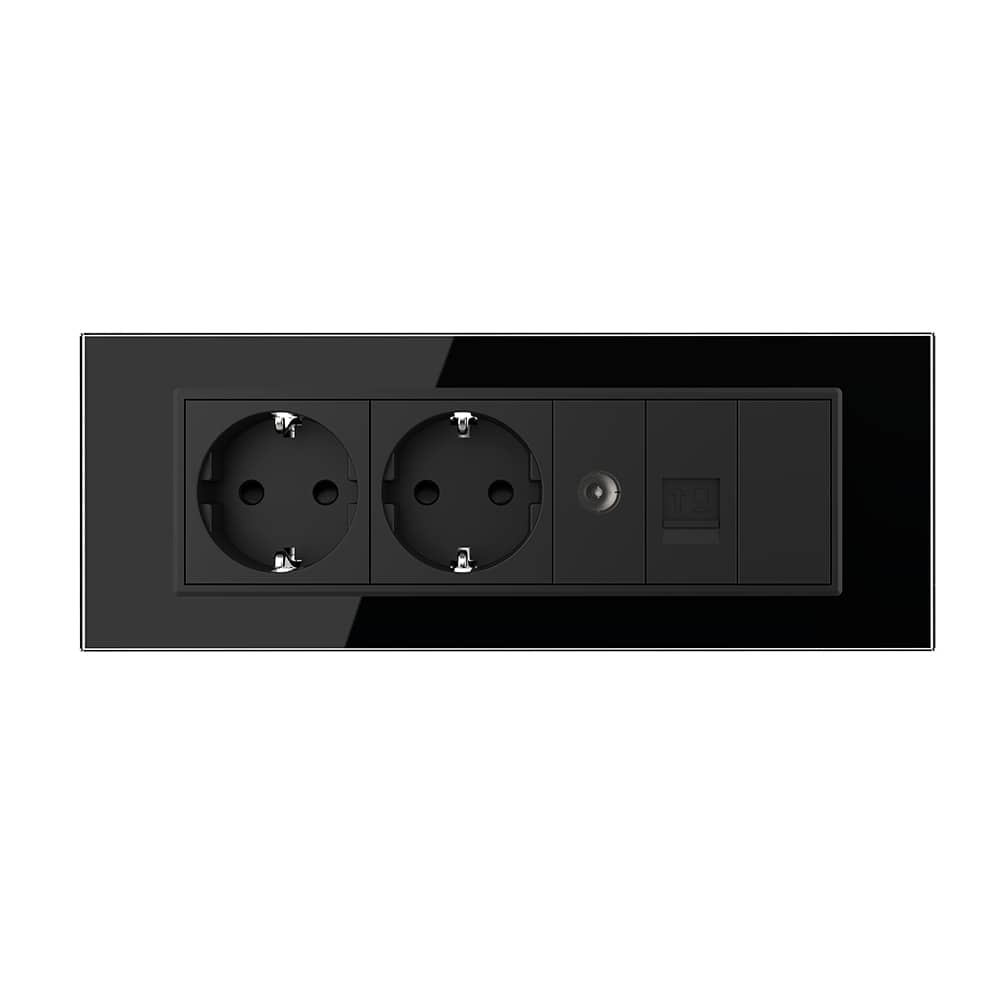 Priza Tripla cu Blank Livolo cu Rama din Sticla 2 Prize Schuko+TV/internet, Standard Italian - Serie Noua — imaginea 2