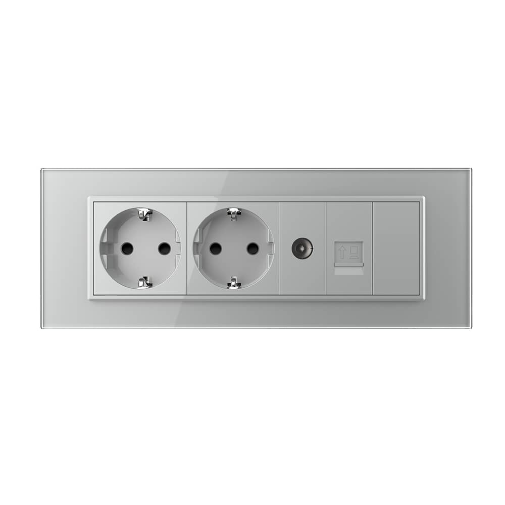 Priza Tripla cu Blank Livolo cu Rama din Sticla 2 Prize Schuko+TV/internet, Standard Italian - Serie Noua — imaginea 2