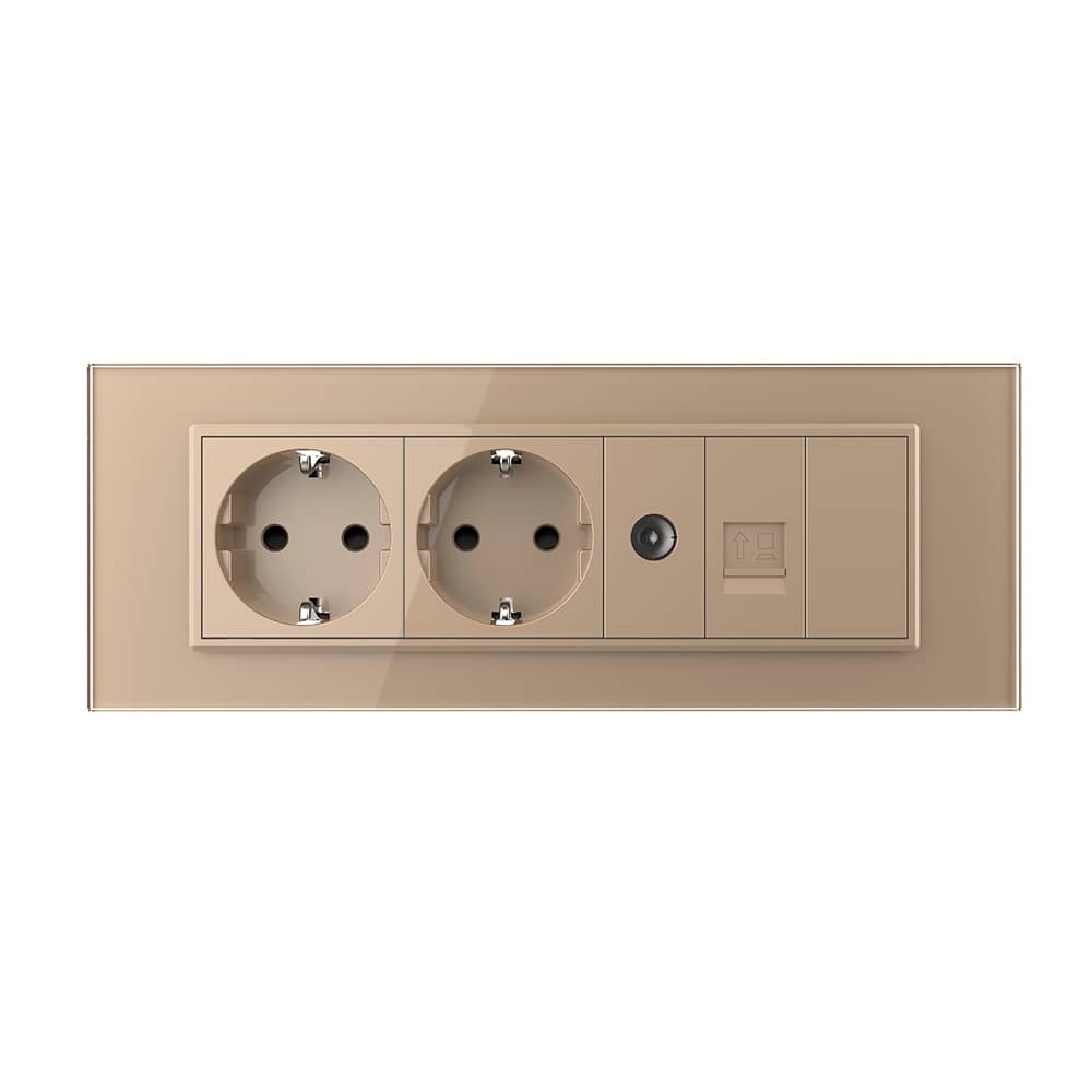 Priza Tripla cu Blank Livolo cu Rama din Sticla 2 Prize Schuko+TV/internet, Standard Italian - Serie Noua — imaginea 2