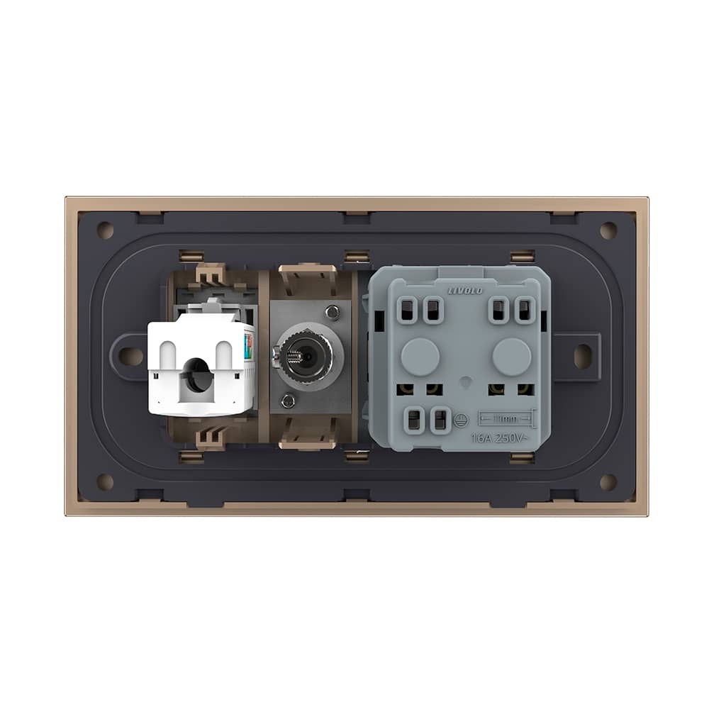 Priza Dubla Livolo cu Rama din Sticla 1 Priza Schuko+TV/internet, Standard Italian - Serie Noua — imaginea 4
