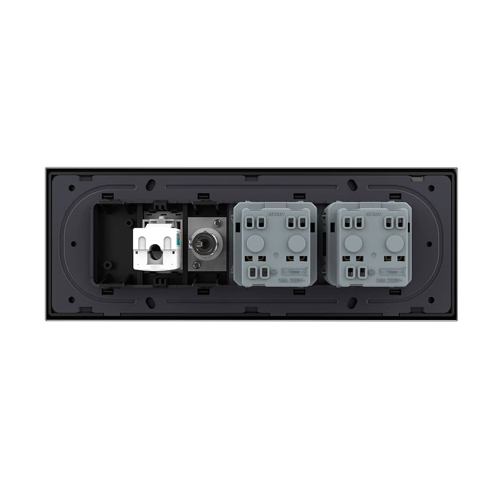 Priza Tripla cu Blank Livolo cu Rama din Sticla 2 Prize Schuko+TV/internet, Standard Italian - Serie Noua — imaginea 4