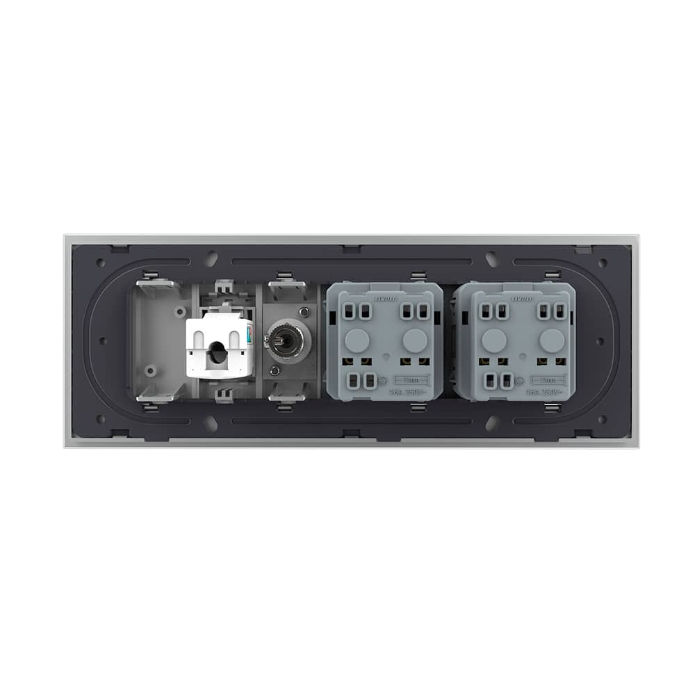 Priza Tripla cu Blank Livolo cu Rama din Sticla 2 Prize Schuko+TV/internet, Standard Italian - Serie Noua — imaginea 4