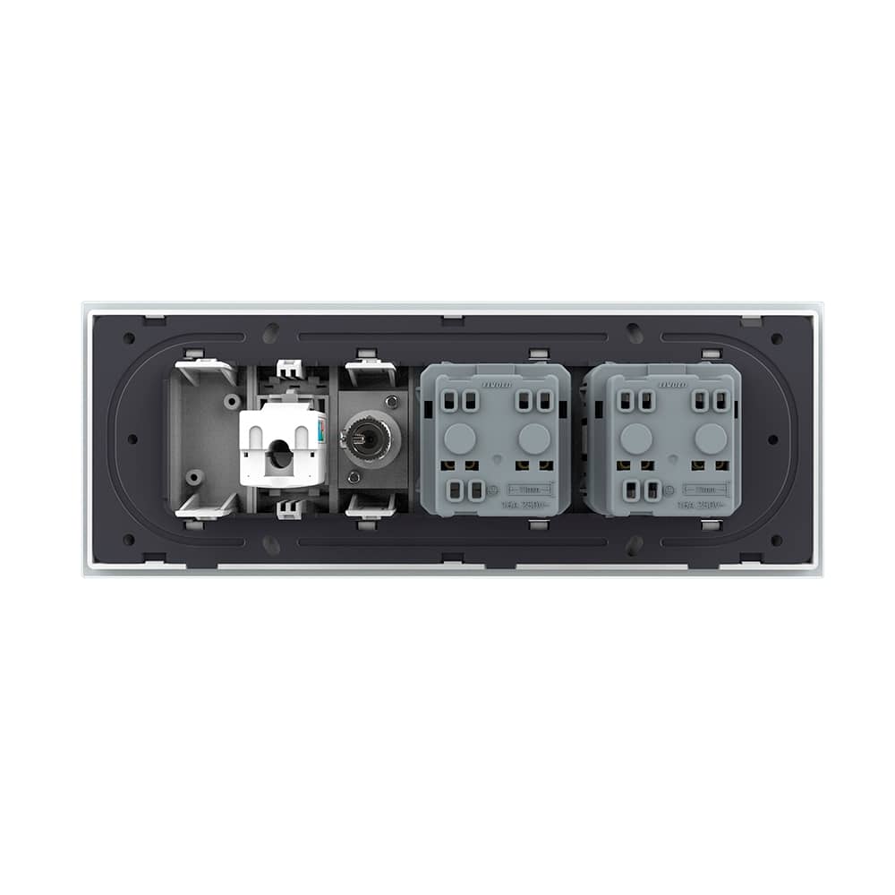 Priza Tripla cu Blank Livolo cu Rama din Sticla 2 Prize Schuko+TV/internet, Standard Italian - Serie Noua — imaginea 4