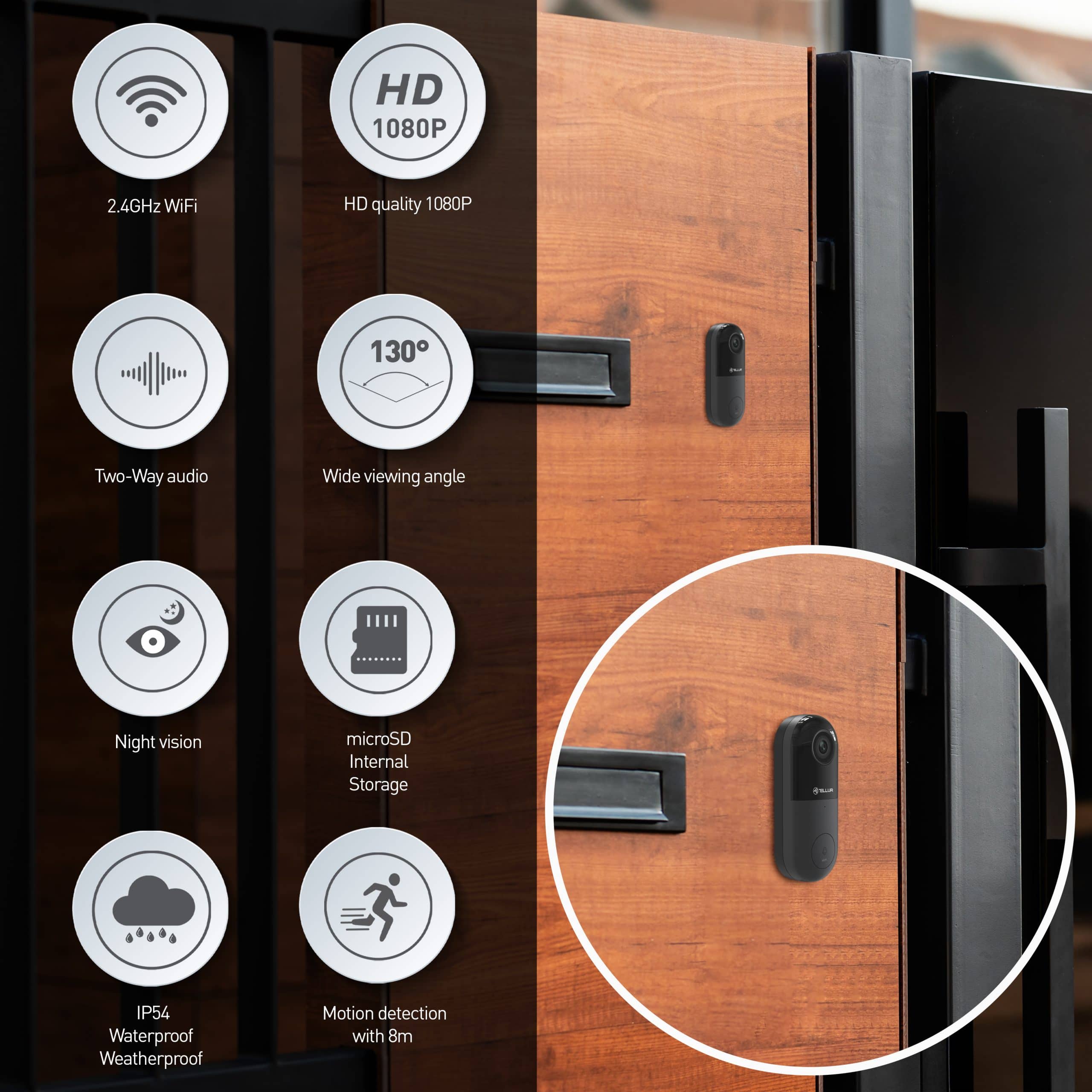 Videointerfon Tellur, Rezolutie 1080P, Infrarosu 130°, Wi-Fi, Slot microSD — imaginea 10