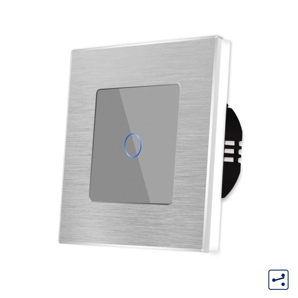 Intrerupator Simplu Cap Scara / Cruce cu Touch din Sticla si Rama de Aluminiu LUXION, Serie A