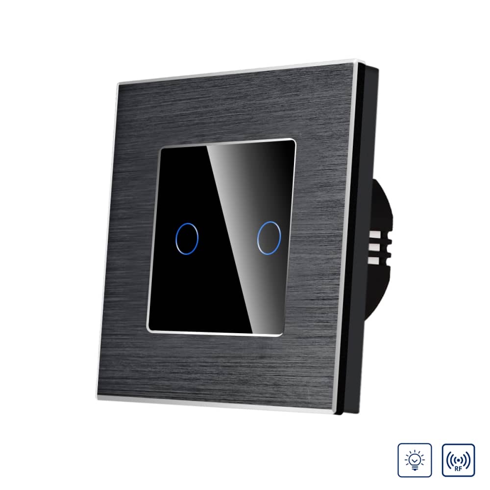 Intrerupator Dublu cu Variator si Touch din Sticla si Rama de Aluminiu LUXION, RF433