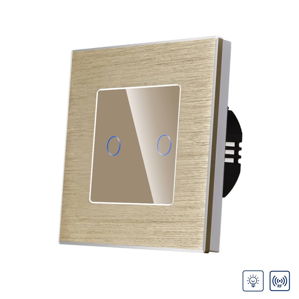 Intrerupator Dublu cu Variator si Touch din Sticla si Rama de Aluminiu LUXION, RF433