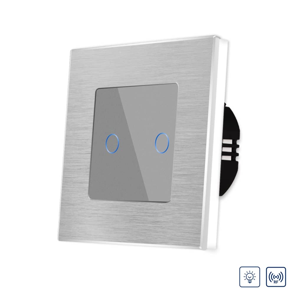 Intrerupator Dublu cu Variator si Touch din Sticla si Rama de Aluminiu LUXION, RF433