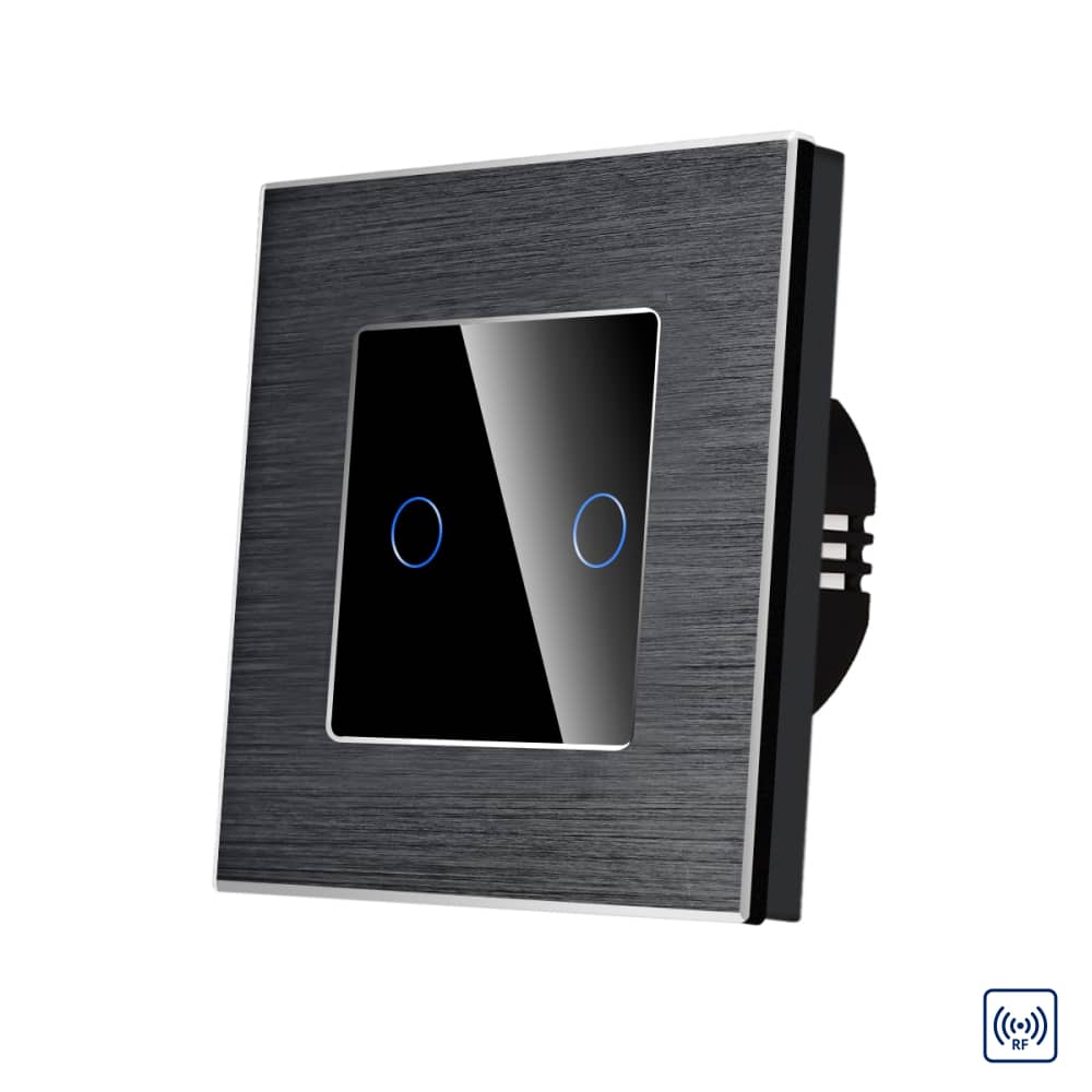 Intrerupator Dublu cu Touch din Sticla si Rama de Aluminiu LUXION, RF433