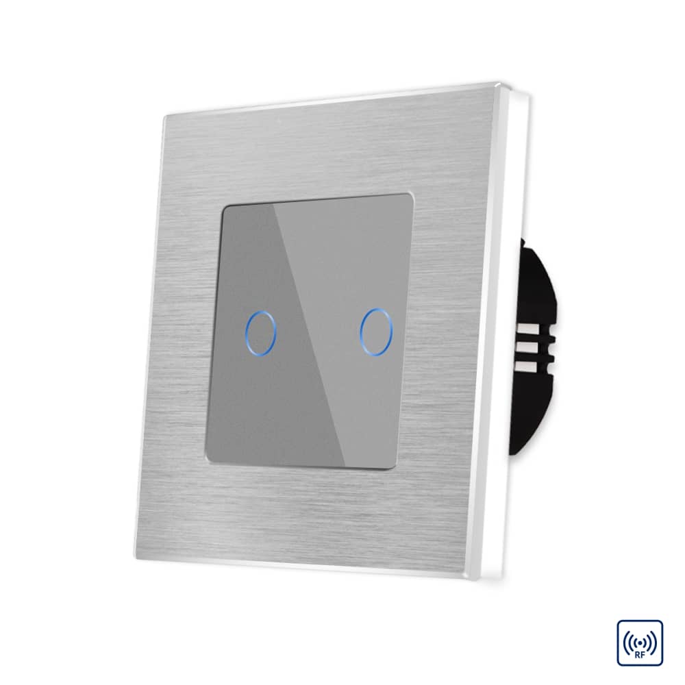 Intrerupator Dublu cu Touch din Sticla si Rama de Aluminiu LUXION, RF433