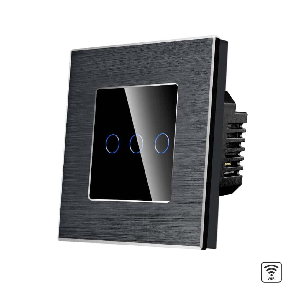 Intrerupator Triplu Wi-Fi cu Touch din Sticla si Rama de Aluminiu LUXION