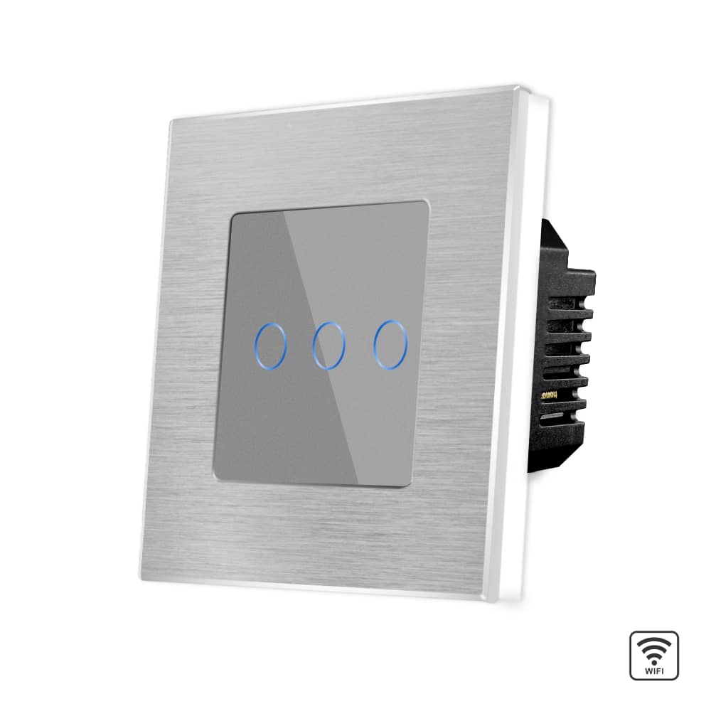 Intrerupator Triplu Wi-Fi cu Touch din Sticla si Rama de Aluminiu LUXION